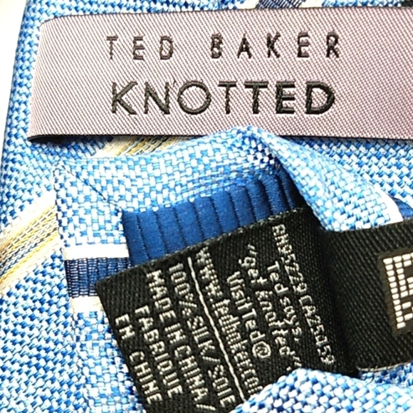 TED BAKER KNOTTED BLUE WHITE DIAGONAL STRIPES 100% SILK NECKTIE SIZE 60 "x 3" - Picture 6 of 7